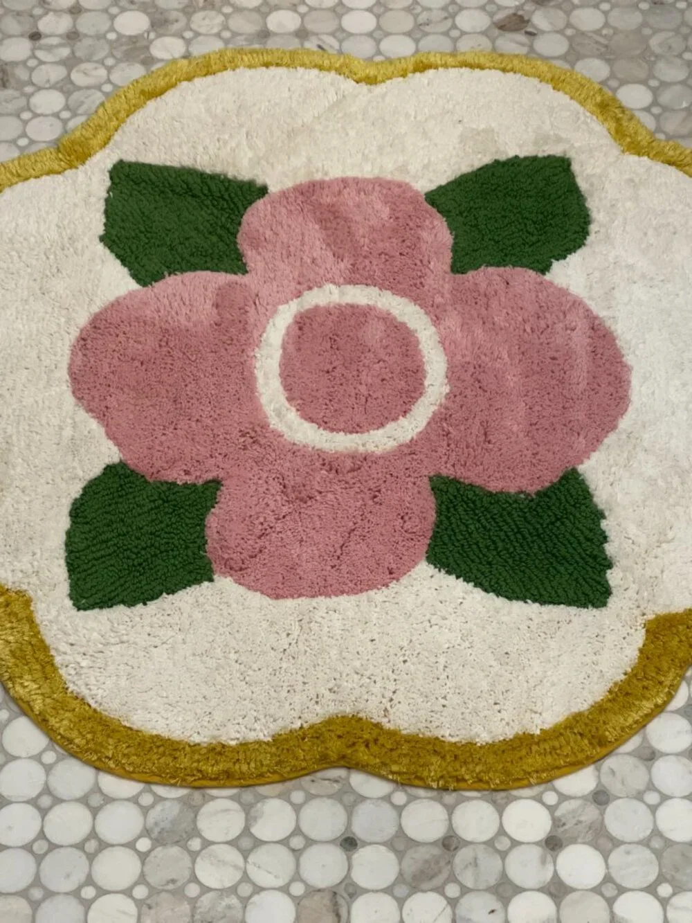 Anthropologie Floral Scalloped Cotton Bath Mat NWT Pink Green Mustard